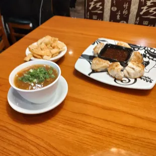 The hot ish and sour ish soup. Fried dumplings. Meh...