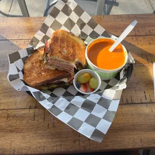 Ham and Swiss with tomato basil soup