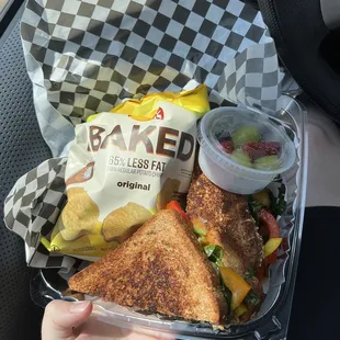 Grilled veggie sandwich and chips