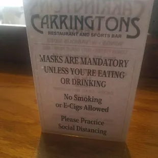 a sign on a table