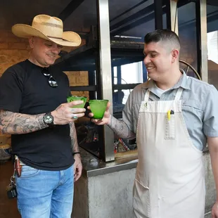 Carriqui | Chef Jaime and Ernie, one of our Pitmasters sampling our new margaritas