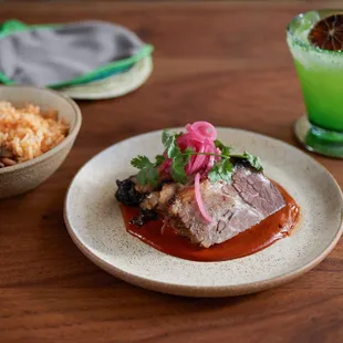 Smoked Grilled Brisket, Carriqui Margarita, Rice and Beans, and housemade corn tortillas