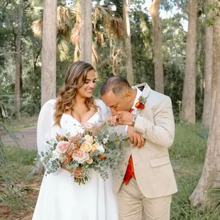 Back of the bouquet in the father of the bride's boutonniere