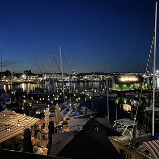 a marina at night