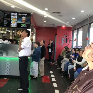 Seating/waiting area in front of the counters