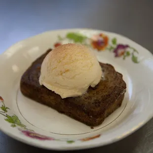 Grilled Banana Bread w/ scoop of NadaMoo Ice Cream! Yum Yum
