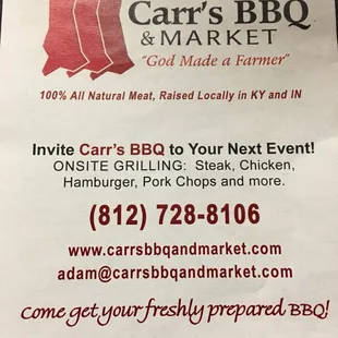 a sign for carr's bbq and market