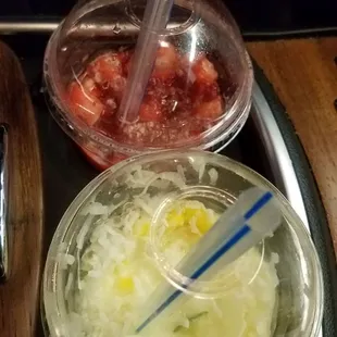 Mango coconut raspado and a strawberry one
