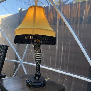 a table with a lamp on it
