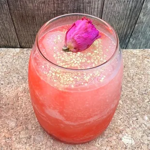 Frosé Wine Slushie with edible rose bud