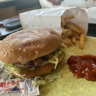 Hamburger and fries