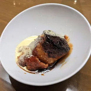 04/22/23 GLAZED DONUT BREAD PUDDING - Three Rum Caramel, Vanilla Crème Anglaise