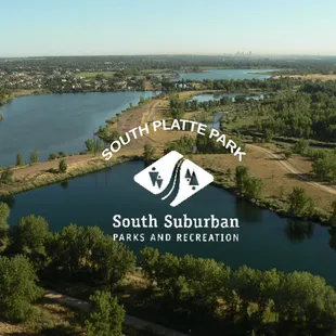 Aerial view of the lakes of South Platte Park.
