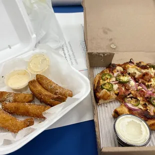 Fried Pickles and The 8&quot; Falcon Pizza with ranch