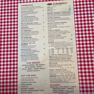 the menu of the restaurant