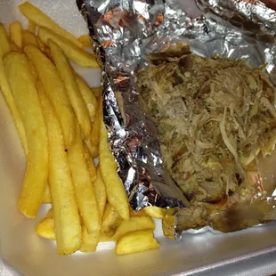 Pulled pork sandwich with fries. Best pulled pork I've ever had.
