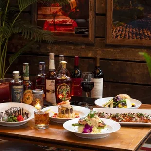 a table of food and drink