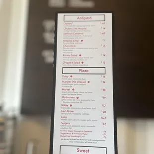 a menu for a pizza restaurant