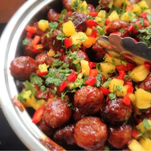 Prickly pear BBQ meatballs with mango salsa