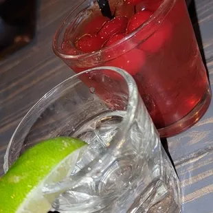 Marker mark with cherries and a tequila shot.