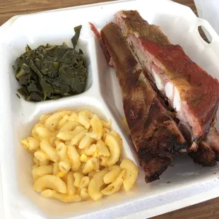 Ribs with Macaroni &amp; Cheese and Collard Greens