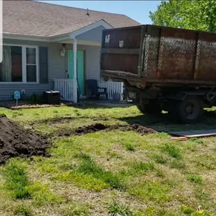 a dump truck in the yard