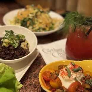 Bloody Mary, Vietnamese Twice cooked beef lettuce wraps, Carthay Ratatouille, Lotus salad