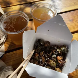 Fried Asian Brussels and beer