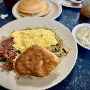 Corned Beef Hash with side of Grits