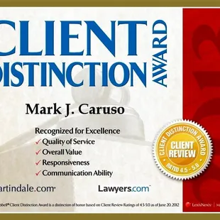 Caruso awarded Client Distinction Award