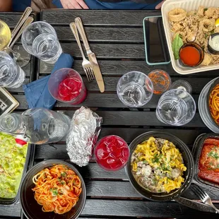 Roasted garlic caesar, pesto gnocchi, side spaghetti and bread, mushroom Alfredo, eggplant rollatini, spicy ragu, calamari