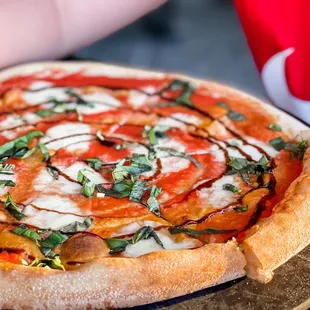 Margarita pizza (we added balsamic reduction). So delicious.