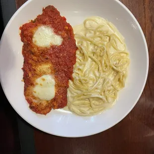 Chicken parm and Alfredo pasta