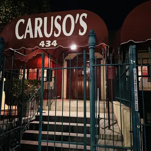 the entrance to a restaurant