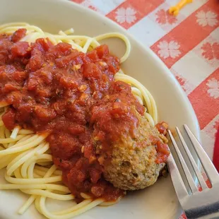 Kids spaghetti meats sauce with meatball