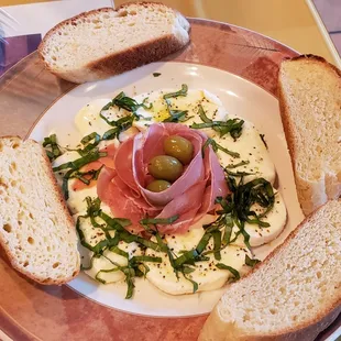 Caprese minus tomato, add crustinis