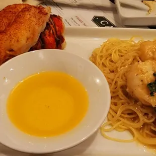 Lobster with shrimp scampi pasta