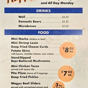 Happy Hour menu front