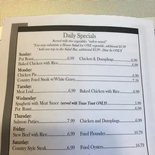 Daily Specials - Mon thru Sat