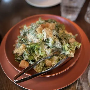 Caesar salad with warm buttery croutons