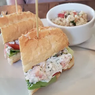 Seafood (shrimp and crab) sandwich.