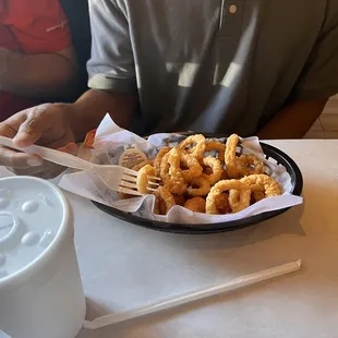 Calamari basket with hush puppies