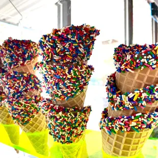 ice cream cones with sprinkles