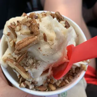 Dairy free vanilla soft serve with pecans. Light and refreshing