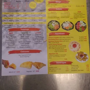 Cary&apos;s Pizza Menu (1 of 3)