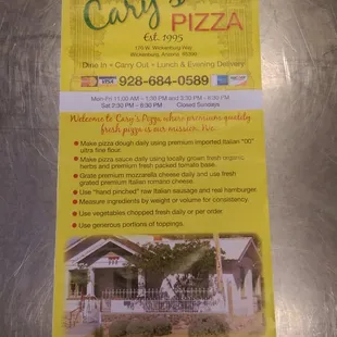 Cary&apos;s Pizza Menu (3 of 3)