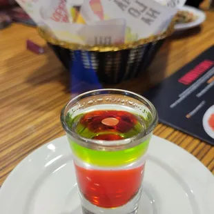 Mexican Flag with flaming rum. Look close and you&apos;ll see the blue flame!
