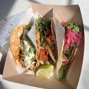 3 Taco Combo: Chicken Chipotle Taco - Mexican Bistec Taco - Pork Taco (from left to right)