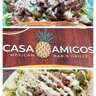 Steak Fajita Taco Salad and Nachos Supreme on this Saturday afternoon before grocery shopping at Trader Joe&apos;s-lol.