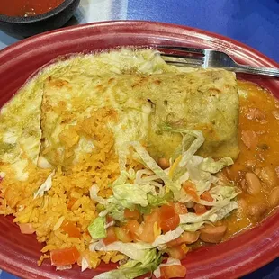 Pork Chile verde burrito. They put Vienna sausage slices in the charro beans - it tasted fine, I just thought it was unusual.